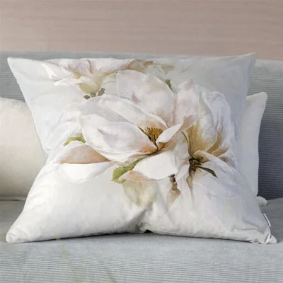 The Rug Seller Designers Guild Yulan Floral Cushion in Birch Natural White