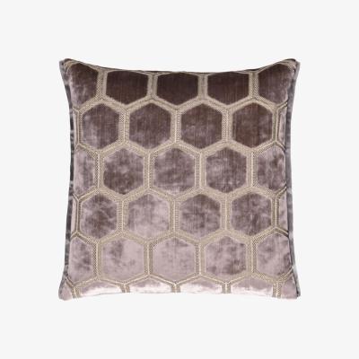 The Rug Seller Manipur Hexagonal Velvet Cushion By Designers Guild in Espresso Brown