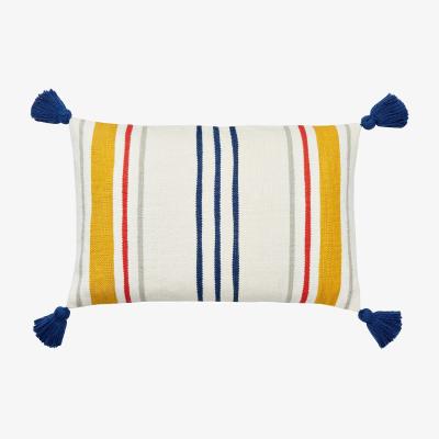 The Rug Seller Heron Stripe Tassel Cushion by Joules in Chalk Multi