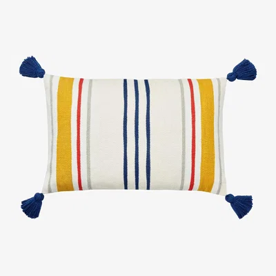 The Rug Seller Heron Stripe Tassel Cushion by Joules in Chalk Multi