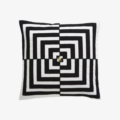 The Rug Seller Op Art Geometric Cotton Cushion By Tess Daly in Black Gold&nbsp;43x43cm