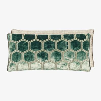 The Rug Seller Manipur Rectangular Velvet Cushion By Designers Guild in Jade Green
