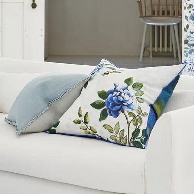The Rug Seller Porcelaine de Chine Floral Cushion By Designers Guild in Cobalt Blue