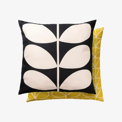 The Rug Seller Solid Stem Botanical Indoor Outdoor Cushion By Orla Kiely in Black