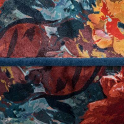 The Rug Seller Yves Floral Velvet Cushion in Navy Rust58x58cm