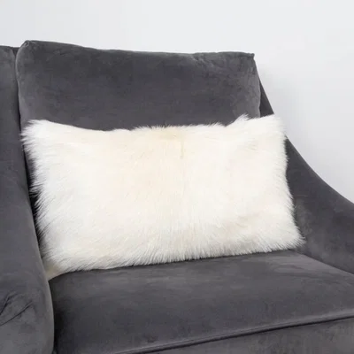 The Rug Seller Florie Goatskin Bolster Cushion in Ivory35x50cm