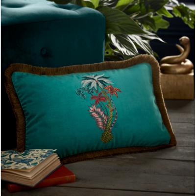 The Rug Seller Jungle Palms Fringed Hem Cushion by Emma J Shipley in Teal Green&nbsp;30x50