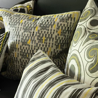 The Rug Seller Manami Embroidered Cushion By William Yeoward in Citron Yellow