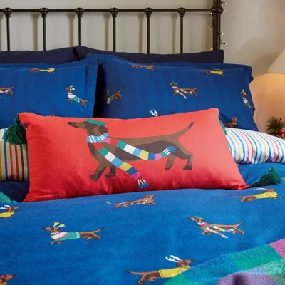 The Rug Seller Christmas Dogs Cotton Cushion by Joules in Multi&nbsp;30x60cm