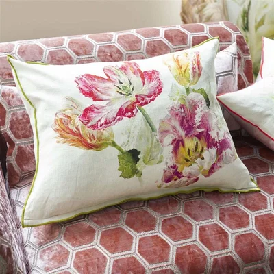 The Rug Seller Designers Spring Tulip Floral Cushion in Buttermilk White