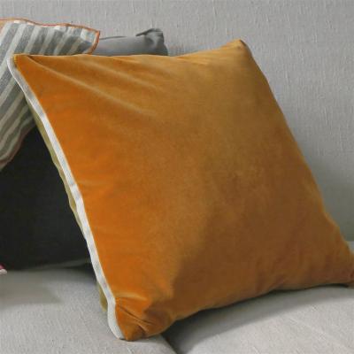 The Rug Seller Designers Guild Varese Plain Cushion in Saffron Orange and Olive Green