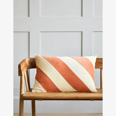 Rose & Grey HKliving Velvet Peach & Cream Striped Cushion