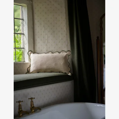Rose & Grey Scallop Cushion in Moss