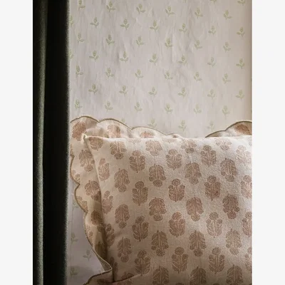 Rose & Grey Scallop Blockprint Cushion in Taupe