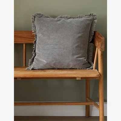 Rose & Grey Light Grey Velvet Fringed Cushion