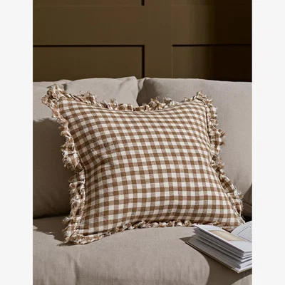 Rose & Grey Martha Ruffle Cushion in Chocolate Gingham