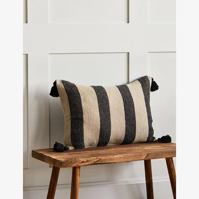 Rose & Grey Black Striped Linen Cushion