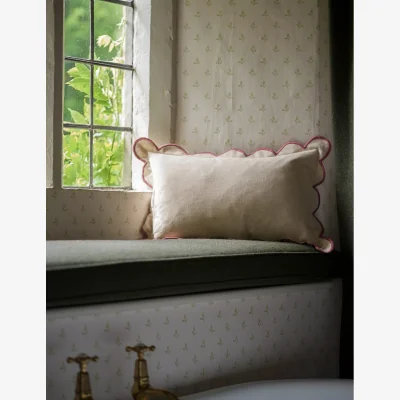 Rose & Grey Scallop Cushion in Pomegranate