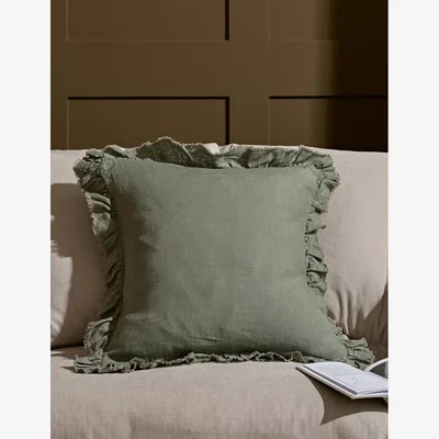 Rose & Grey Martha Ruffle Cushion in Khaki Green
