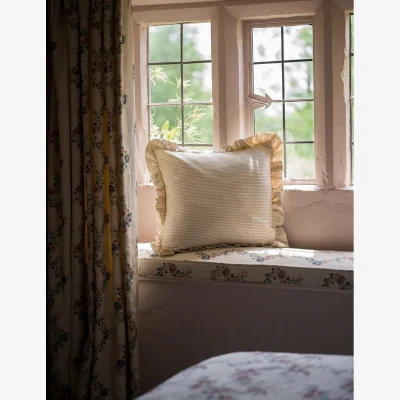 Rose & Grey Stripe Frill Cushion in Taupe