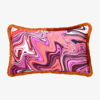 Sazy Pinkus Marble Cushion, Orange Fringe, Multicoloured, 30x50 cm