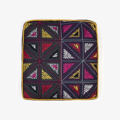 Tobias Oliver Christopher Farr Cloth | Folk Art Cushion Berry With Faux Leather Piping
