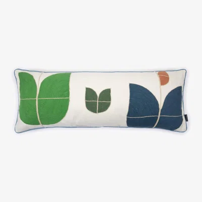 Tobias Oliver Christopher Farr Cloth | Happy Flowers Bolster Cushion | Dark Indigo