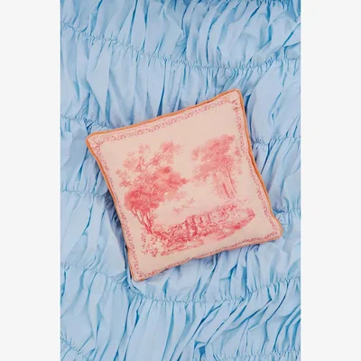 Urban Outfitters Toile Landscape Cushion - Pink 50cm x 50cm at Urban Outfitters