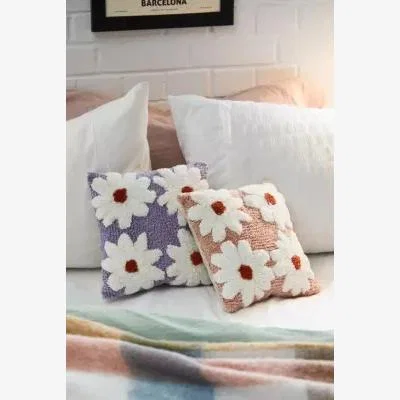 Urban Outfitters Urban Outfitters Mini Lilac Daisy Tufted Cushion - Lilac 25cm x 25cm
