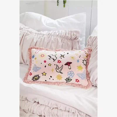 Urban Outfitters Magical Garden Embroidered Cushion - Pink ALL at Urban Outfitters