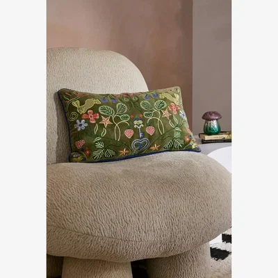 Urban Outfitters Wonderland Green Embroidered Cushion - Light Green ALL at Urban Outfitters