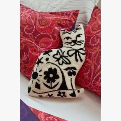 Urban Outfitters Cat Tufted Cushion - Black/White ALL at Urban Outfitters
