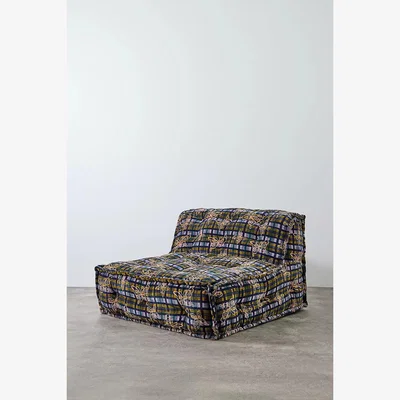 Urban Outfitters Reema Check Two-Seater Velvet Floor Cushion - Grey 101.5cm x 101.5cm x 61cm at Urban Outfitters
