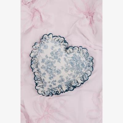 Urban Outfitters Toile Heart Ruffle Cushion - Blue 40cm x 40cm at Urban Outfitters