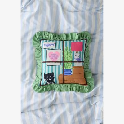 Urban Outfitters Window Scene Embroidered Cushion - Green ALL at Urban Outfitters