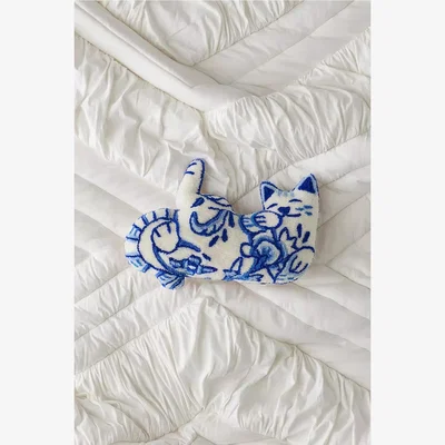 Urban Outfitters Delft Cat Cushion - Blue ALL at Urban Outfitters