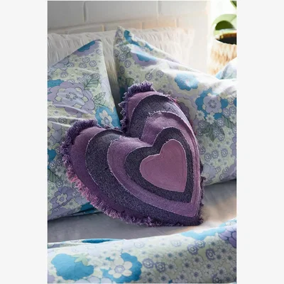 Urban Outfitters Purple Tinted Denim Patchwork Heart Cushion - ALL at Urban Outfitters