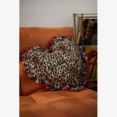 Urban Outfitters Leopard Ruffle Heart Cushion - Neutral ALL at Urban Outfitters