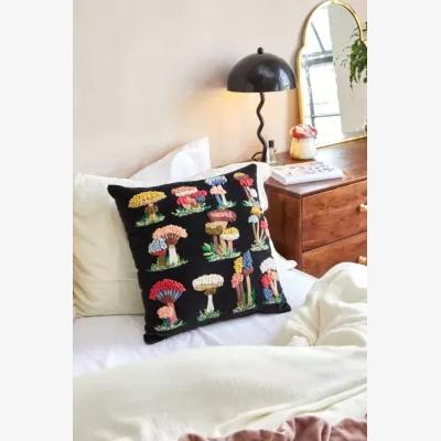 Urban Outfitters Urban Outfitters Mushroom Embroidered Cushion - Black 35cm x 53cm