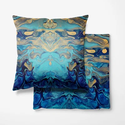 Wolf & Badger Cotton Cushion With Blue Abstract Painting Sukiw Design