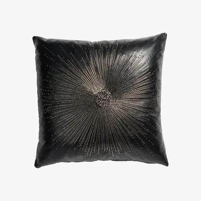 Wolf & Badger Black Alonso Embroidered Nappa Leather Cushion Fameed Khalique Ltd