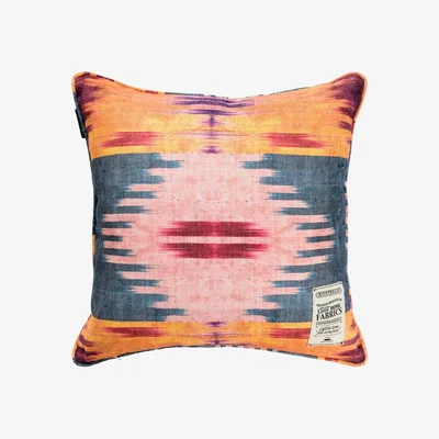 Wolf & Badger Blue / Yellow / Orange Patola Linen Square Cushion By Mindthegap