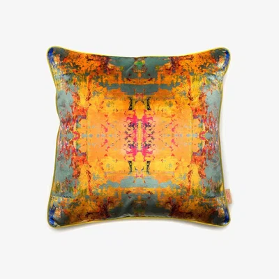 Wolf & Badger Grey / Blue / Pink Grey Stucco Kaleidoscope Velvet Cushion Susi Bellamy