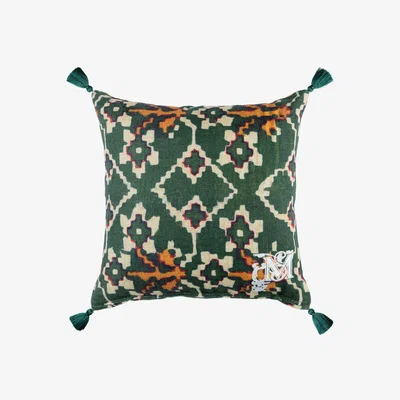 Wolf & Badger White / Green / Yellow Zold Linen Cushion By Mindthegap