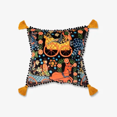 Wolf & Badger Green / Black / Blue Fasnacht Anthracite Velvet Square Cushion By Mindthegap