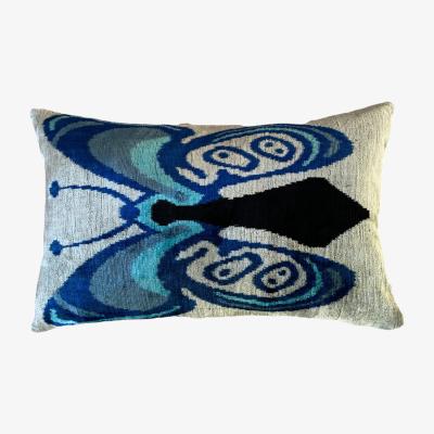 Wolf & Badger Blue / Grey Butterfly Velvet Ikat Cushion Punica