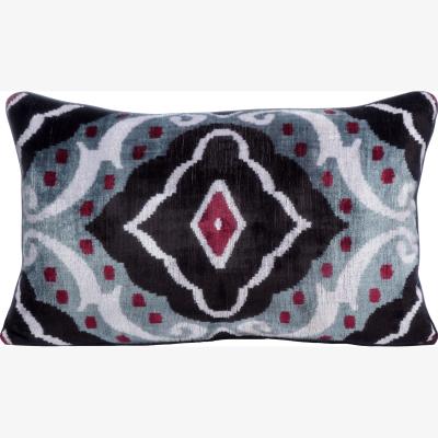 Wolf & Badger Blue Hand-Woven Silk Velvet Ikat Cushion - Red Ruby One Size Anor Living