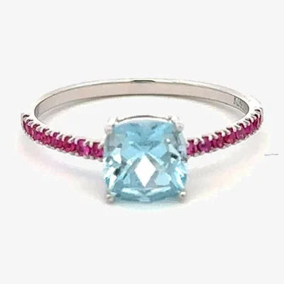 Wolf & Badger Women's Pink / Purple / Blue Azure Aquamarine Cushion Cut Ring With Pink Sapphire | Kiaash