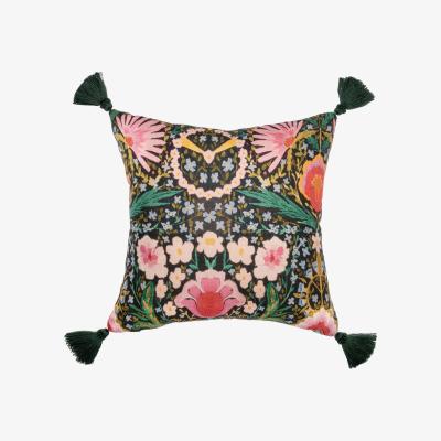 Wolf & Badger Green / Black / Yellow Susie Q Linen Square Linen Cushion By Mindthegap