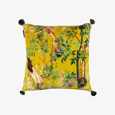 Wolf & Badger Yellow / Orange / Neutrals Royal Garden Velvet Square Cushion By Mindthegap